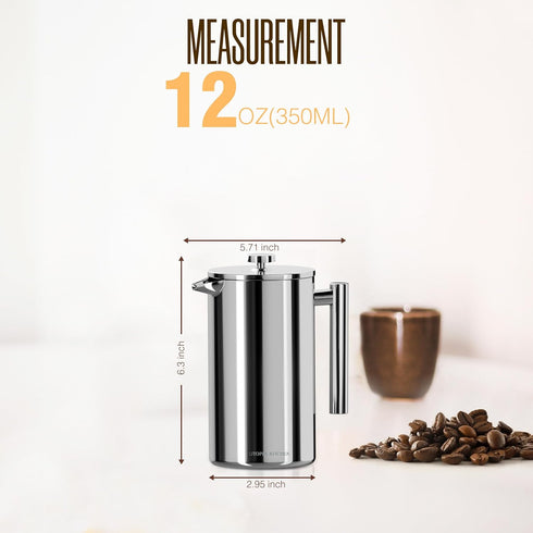 304 12 Oz, 4-Level 2 Utopia Kitchen Grade Stainless Steel French Press Coffee Maker Double Wall Insulated Coffee Press