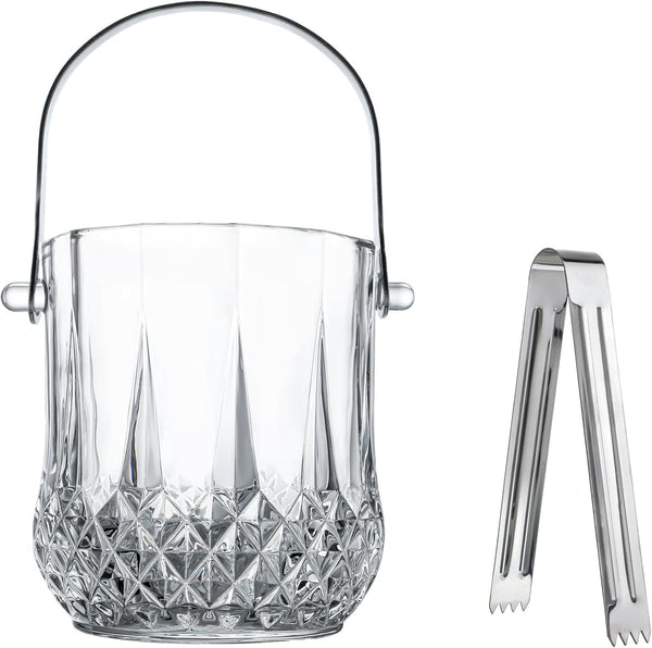 Glass Ice Bucket with Handle and Ice Tong - Clear Crystal Ice Buckets for Cocktail Bar, Wine Home Bar Accessories