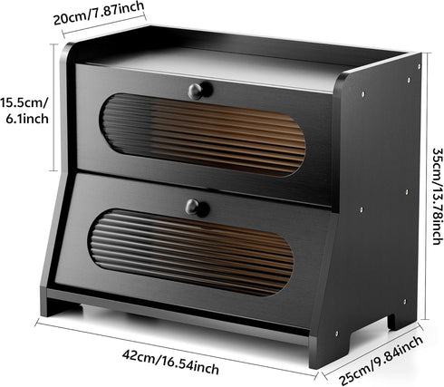 2-Tier Countertop,Bread Bread Box,Extra Large Bamboo Bread Box for Kitchen Storage Container with Magnetic Acrylic Door