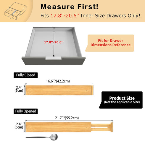 Utoplike 4 pcs Bamboo Kitchen Drawer Dividers, Adjustable Organizers for Kitchen and Bathroom