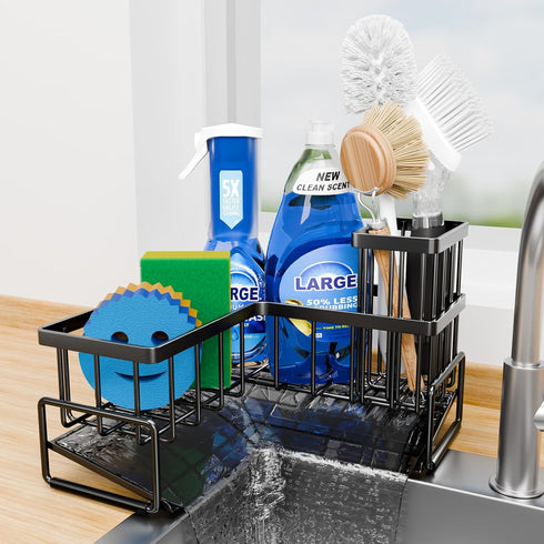 Fikoksol Large Sponge Holder for Kitchen Sink, 90-Degree Sink Caddy Organizer with