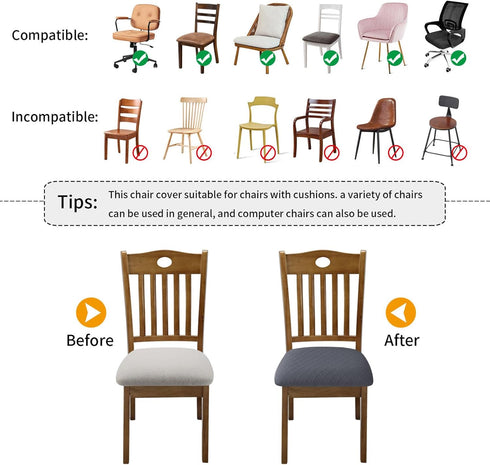 Stretch Chair Seat Covers, 6 PCS Removable Washable Dining Chair Covers, Anti-Dust Slipcovers for Dining Room, Gray