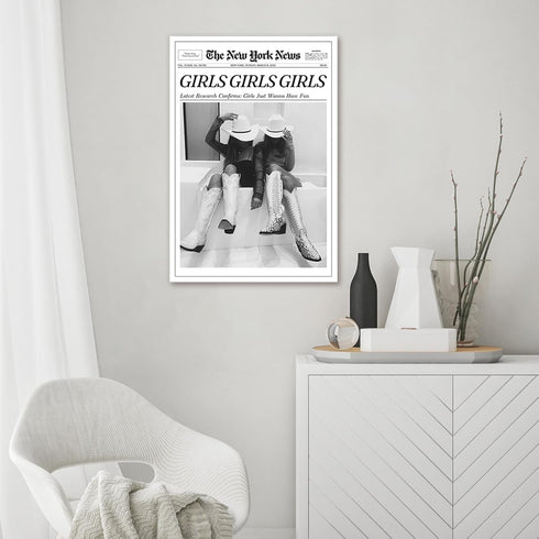 FBKDVC 24x36in Trendy Coastal Cowgirl Newspaper Wall Art Print Poster Black Canvas Wall Art Prints Girls Just Wanna