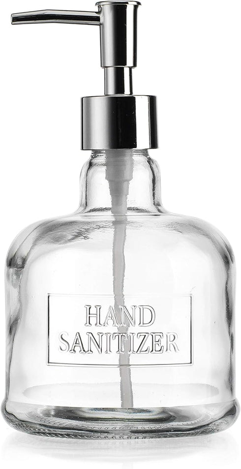 Elegant Home 18 Oz 7" Clear Embossed Glass Hand Sanitizer Dispenser Holder Bottle - Refillable Acrylic Pump for Soap,