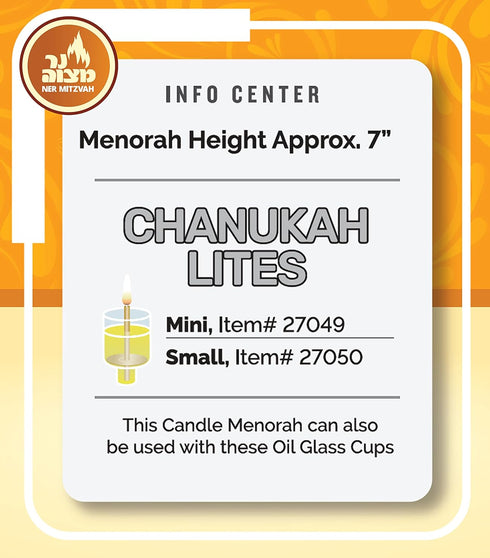 Ner Mitzvah Silver Plated Candle Menorah, Fits Standard Hanukkah Candles, 7.25" High x 6.5" Wide