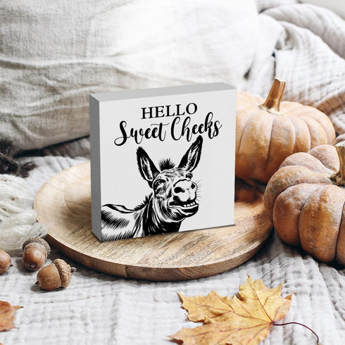 HTBIG 5 5 Inch Funny Donkey Bathroom Wooden Box Decor Hello Sweet Cheeks Wooden Box Logo Put It on a Bathroom Corner