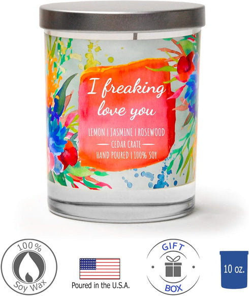 I Freaking Love You Candle Gifts for Women, Relaxing Gifts for Mother’s Day, Lemon Jasmine Rosewood Scented