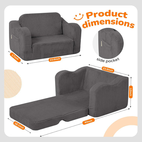 1-3 2-in-1 MeMoreCool Toddler Chair Comfy for Years Old, Corduroy Kids Couch Bed Fold Out, Foldable Baby Lounge Chair