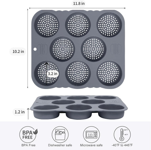 Hamburger Bun Pan | Non-Stick Silicone Bread Loaf Pan | 8 Cavity Perforated Mold