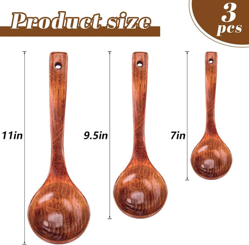 HANSGO 3PCS Wooden Ladle Spoon Set, Non-Stick Wooden Spoons Soup Cooking Spoons Natural Teak Wood Kitchen Utensils for Cooking Stirring Serving