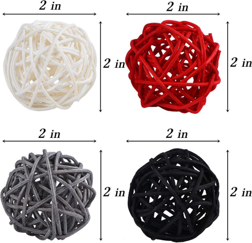 STMK 24 Pcs 2 Inch Rattan Balls Decorations - Wicker Balls for Home Decor DIY Vase Bowl Filler (Black, Grey, Red, White)