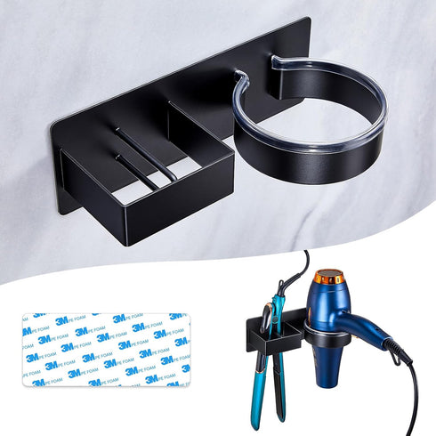 Wall Mounted Black Hair Straightener Holder, Stainless Steel Blow Dryer Organizer for Bathroom & Salon