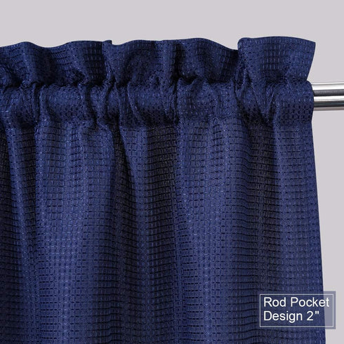 Tier Curtains | Waffle Weave Textured Short Curtains for Bathroom | 30" x 45", Navy Blue, Set of 2