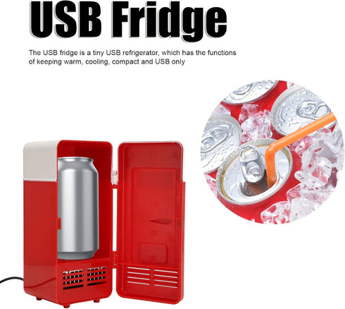 Mini Fridge, USB Insulated Cooling Small Portable Refrigerator for Bedroom, Car, Office Desk, Red