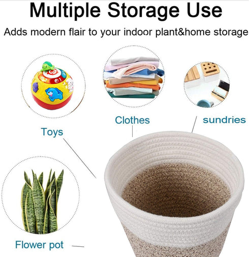 Woven Cotton Rope Plant Basket for 8" Flower Pot - Small Storage Organizer (H7.5 x W8.5)