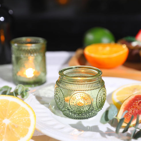 12pcs Assorted Green Votive Candle Holders for Wedding Table Decorations, Glass Tea Lights Candle Holder for Bridal