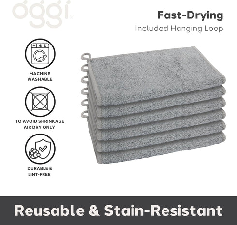 91% 6 7x9 Oggi Bambou Odor-Free Kitchen Washcloths - Natural Kitchen Dish Cloths, Bamboo-Derived Rayon Cellulose Fiber