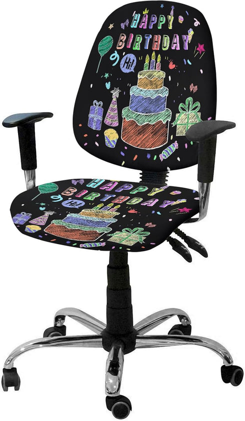 Happy Birthday Office Chair Cover, Stretch Rotating Computer Chair Seat Back Covers, Birthday Gifts for Desk Chairs