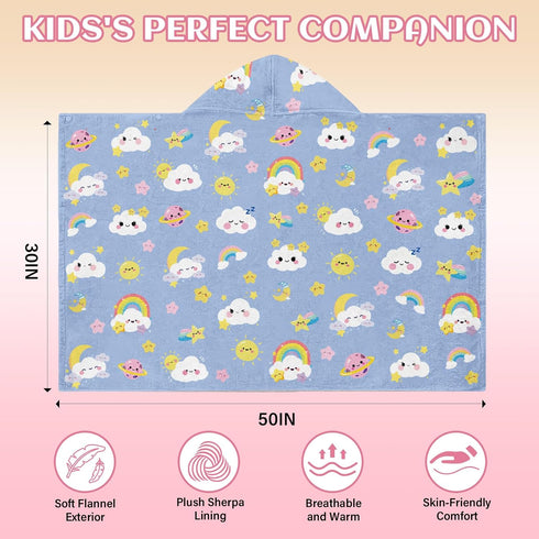 JOPJOLIW 30" 50", Cozy Clouds Hooded Beach Towel for Kids, Blue Sky Hooded Towels for Toddlers X Moon Clouds Stars Warm