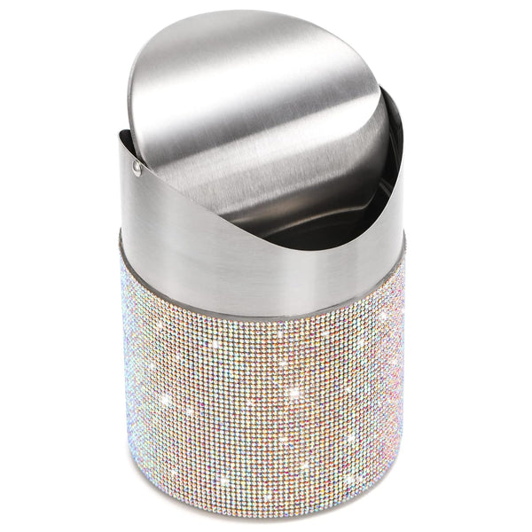ZOOFOX 1.5 Liter Countertop Trash Can, Bling Rhinestone Garbage Bin with Swing Lid for Home, Office, Vanity Tabletop