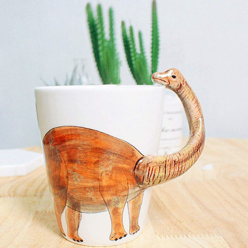 Dinosaur 3D Ceramic Mug, Long Necked Dragon Handle, Novelty Animal Cup Gift for Christmas, Thanksgiving, Mother's Day