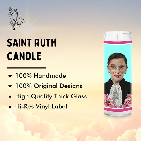 Ruth Celebrity Glass Jar Candle – Unscented Handmade Soy Wax Votive Candle – Unique Gift for Law Lovers, 8 Inch