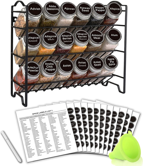 SWOMMOLY Spice Rack Organizer with 18 Empty Square Spice Jars, 396 Spice