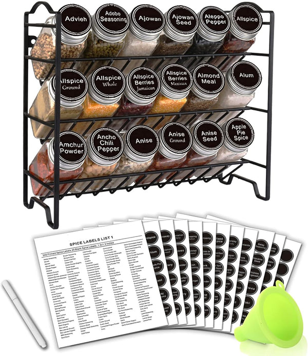 SWOMMOLY Spice Rack Organizer with 18 Empty Square Spice Jars, 396 Spice