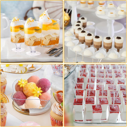 300 Packs 5oz 3 tchrules Dessert Cups with Spoons, Styles Mini Plastic Appetizer Cups, Clear Parfait Cup for Party