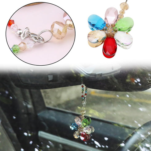 SING F LTD Multicolour Flower Suncatcher Crystal Hanging Ornament for Car Rear View Mirror, 15cm/5.9 Inch Length