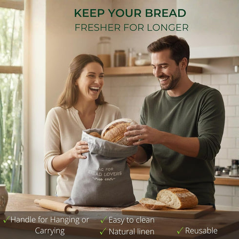 Store 2 Pack Linen Bread Bags for Homemade Bread XXL Reusable Sourdough Bread Storage Bags, Keep Bread Fresh Longer