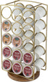 MyGift Modern Brass Tone Plated Metal and Brown Mango Wood Coffee Pod Holder Stand, Handcrafted in India