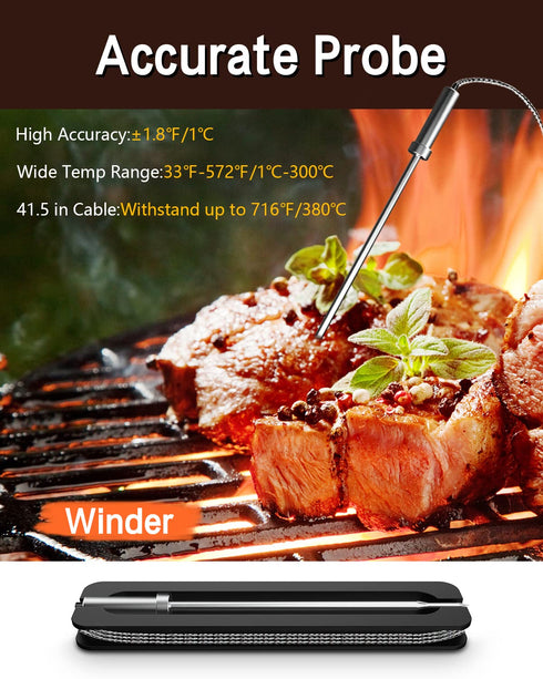 BFOUR Meat Thermometer Wireless Bluetooth, LCD Digital Dual Probe BBQ Thermometer for Kitchen Cooking Grill