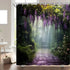 Misty Forest Shower Curtain Purple Floral Foggy Jungle Fantasy Spring Garden Green Plants Nature Landscape Bathroom Decor Curtains Polyester with Hooks