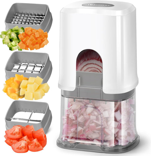 KEOUKE Multifunctional Vegetable Chopper White - 3 Interchangeable Blades Potato French Fry