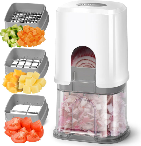 KEOUKE Multifunctional Vegetable Chopper White - 3 Interchangeable Blades Potato French Fry