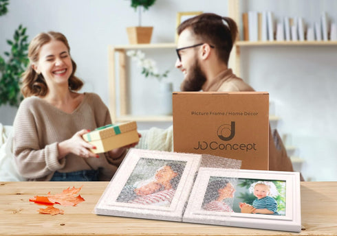 Double Horizontal White Wood Picture Frame 5x7 - 4.5x6.5 Opening Foldable Photo Frame for Landscape View