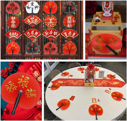 20 Pieces Folding Paper Hand Fans, Handheld Chinese New Year Decorations, Asian Oriental Foldable Fans