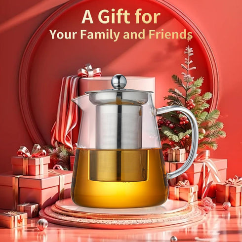 Glass Teapot 18.6 oz, Borosilicate Glass Tea Pot with Detachable Stainless Steel Infuser for Loose Leaf Tea