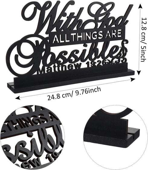 Jetec Inspirational Table Art with Positive Sign 'God All Things Are Possible' Home Decoration, Motivational Wooden