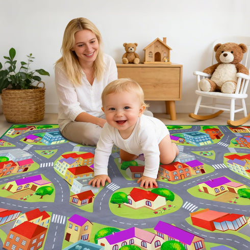JinKune 48'' 72' Large Kids Carpet Play Mat Rug for Playroom, x Car Rugs Mat for Kids Toy Cars, City Life with Road