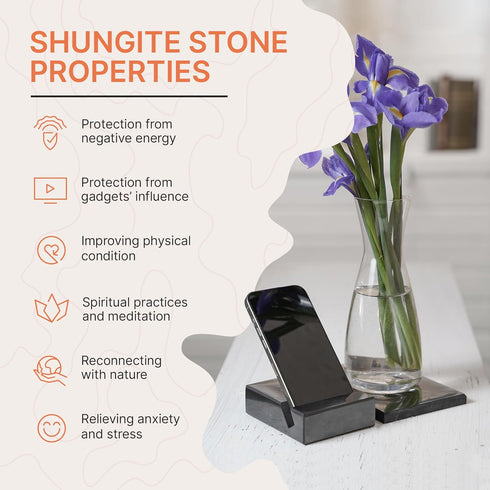 Shungite Tile 4x4 Inches | Protection Blocker Decorative Mineral Square Stone for Cell Phone, Meditation & Energy
