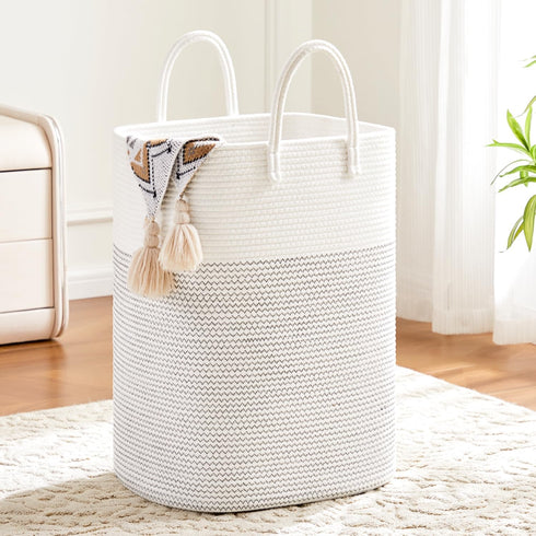 Laundry Basket, Woven Cotton Rope Hamper, 60L Versatile Storage for Dirty Clothes, Baby Toys, Blankets in Living Room