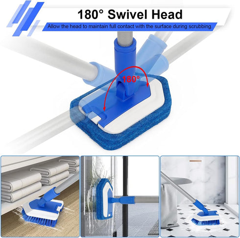 Lalafancy Bathroom Scrubber: 46'' Long Extendable Handle 2-in-1 Tub & Tile Cleaning Brush with Interchangeable Head