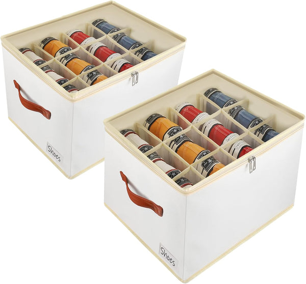 Patinao 2 Pack Shoe Storage Box Organizer for Closet - 24 Cell