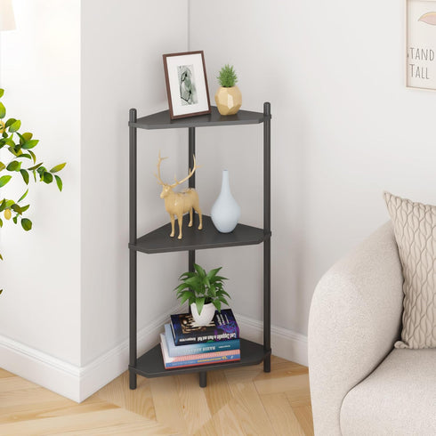 3 Wisuce Corner Shelf Stand - Tier Bamboo Small Corner Bookshelf for Office Kitchen Bedroom Plant Stand Living Room