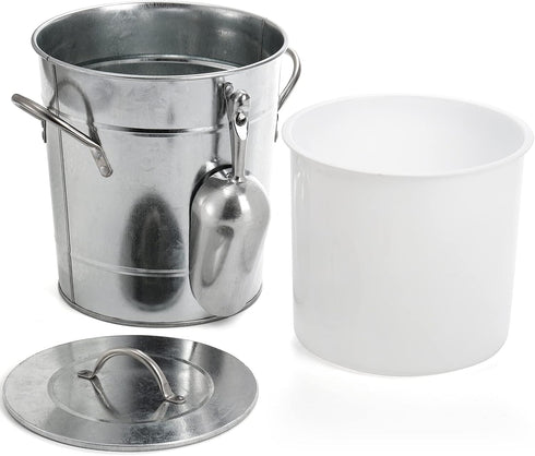 YOUEON 4L Ice Bucket with Scoop and Lid, Galvanized Metal Double Walled Wine Chiller for Parties, Silver