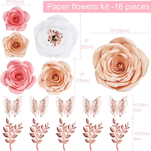 Paper Flowers Decorations for Wall, Large 3D Artificial Flower Wall Decor for Nursery, Bridal Shower