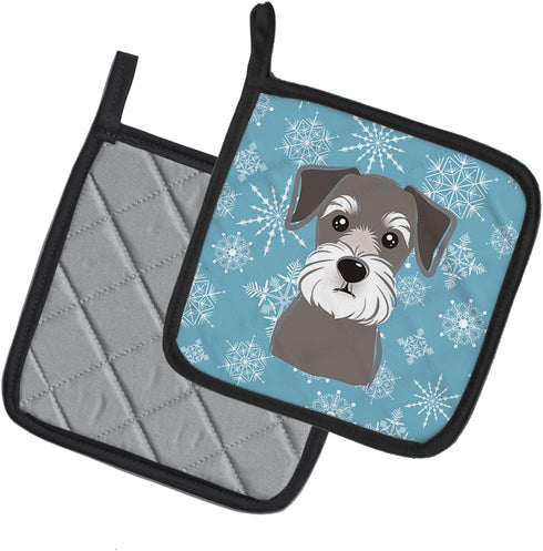 Caroline's Treasures BB1640PTHD Snowflake Schnauzer Pair of Pot Holders, Kitchen Heat Resistant, 7 1/2 x 7 1/2