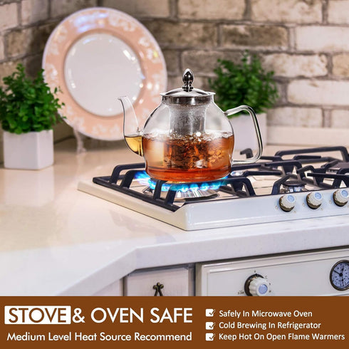 1500ml Set HIWARE Glass Teapot with Removable Infuser, Stovetop Safe Tea Kettle, Blooming and Loose Leaf Tea Maker